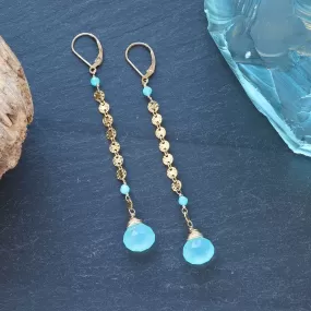 Driftwood - Aqua Chalcedony and Amazonite Gold Statement Earrings