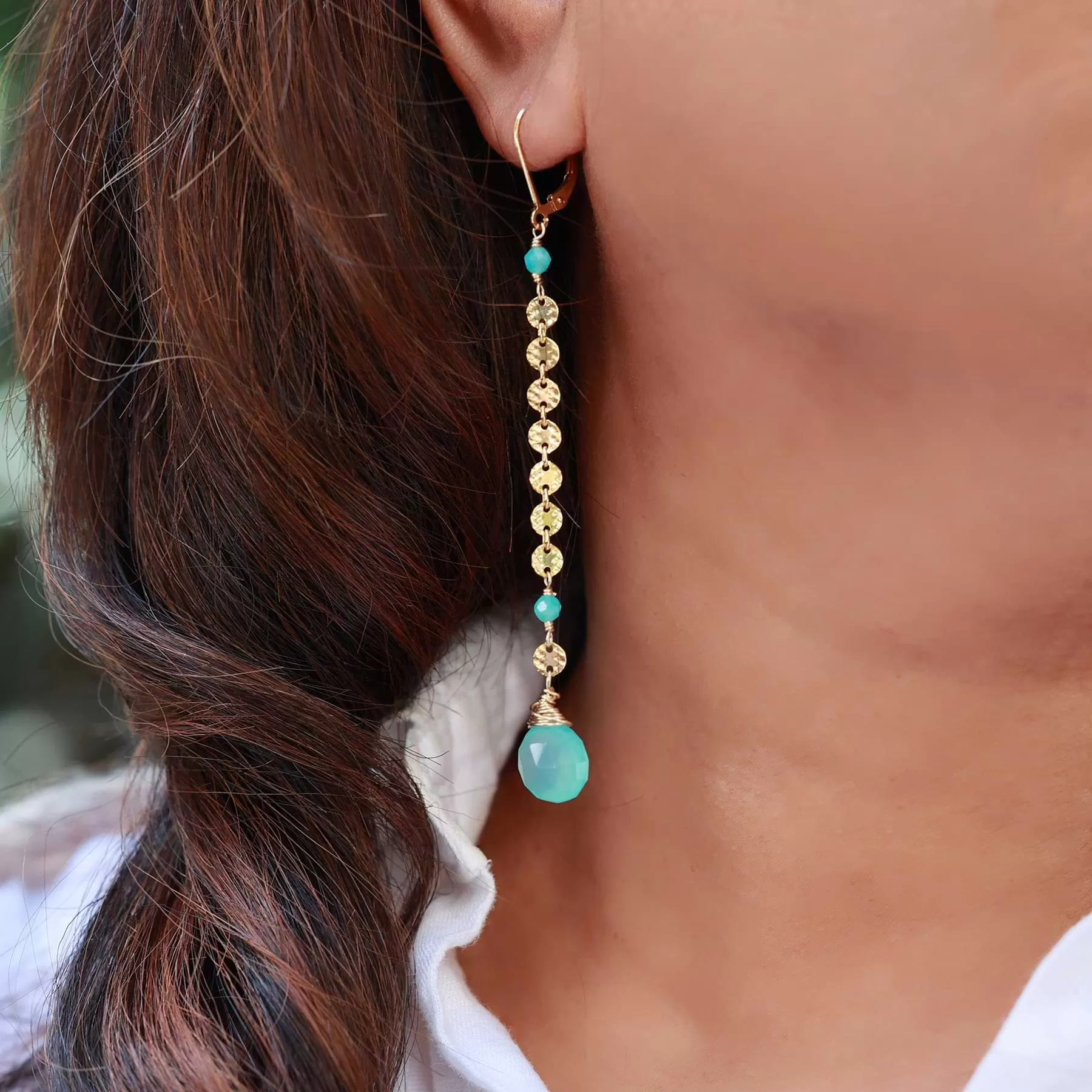 Driftwood - Aqua Chalcedony and Amazonite Gold Statement Earrings