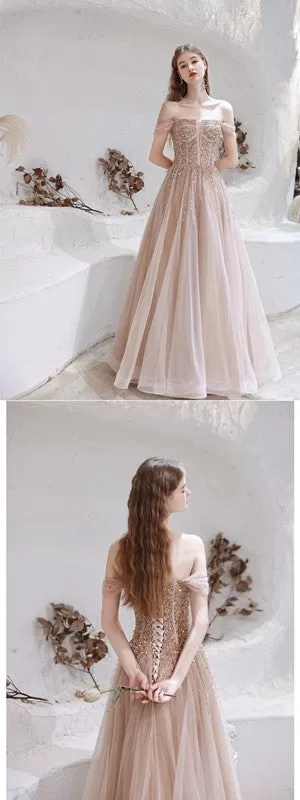 Elegant A-line Off Shoulder Long Prom Dresses Online,Evening Party Dresses,12765