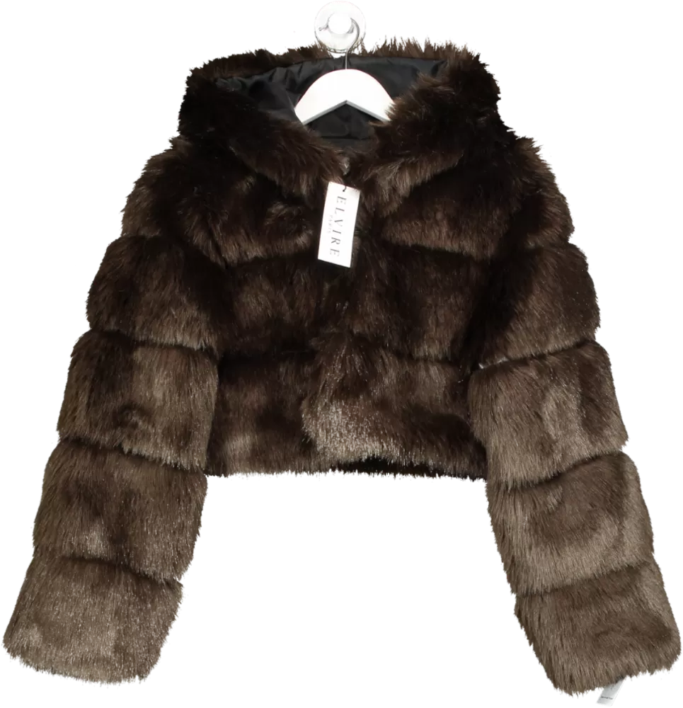 Elvire Paris Brown Hooded Faux Fur Jacket UK S