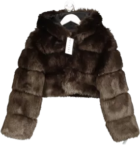 Elvire Paris Brown Hooded Faux Fur Jacket UK S