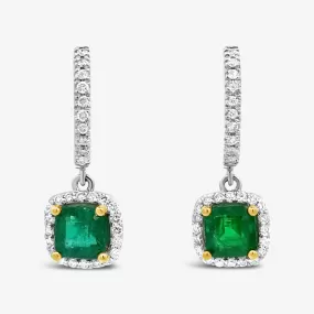 Emerald & Diamond Dangle U-Hoop Earrings