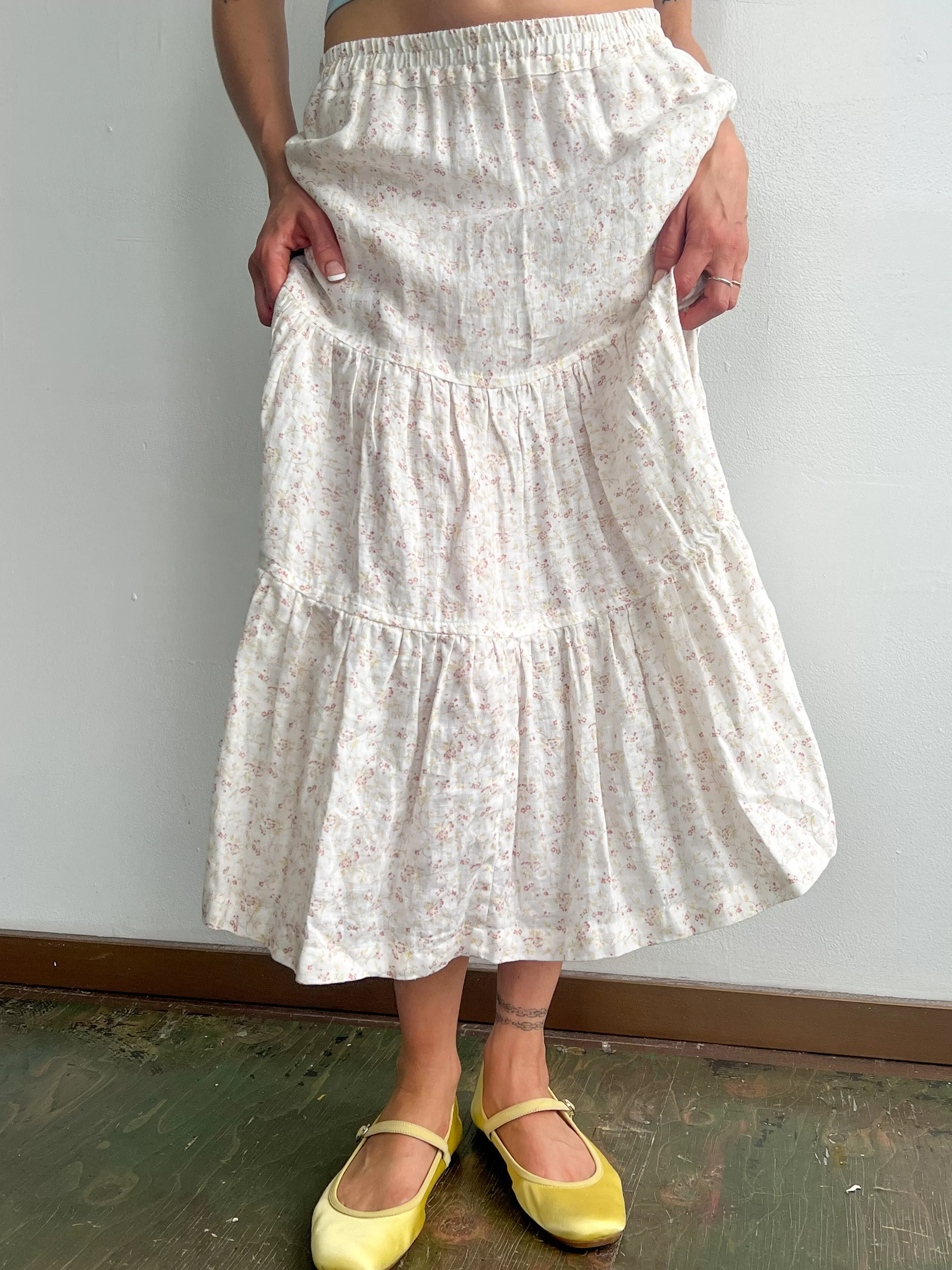 Eskandar Microfloral Linen Skirt (S)