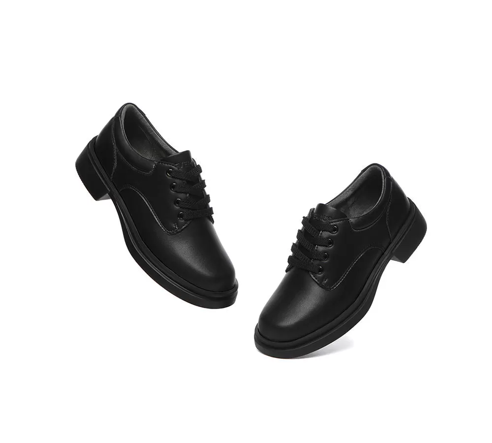 EVERAU Senior Black Leather Lace Up School Shoes