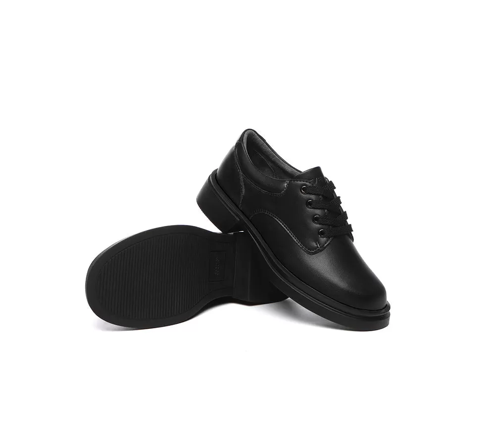 EVERAU Senior Black Leather Lace Up School Shoes