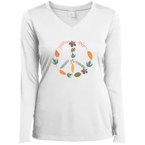 Fall Peace Sign - Ladies’ Long Sleeve Performance V-Neck Tee