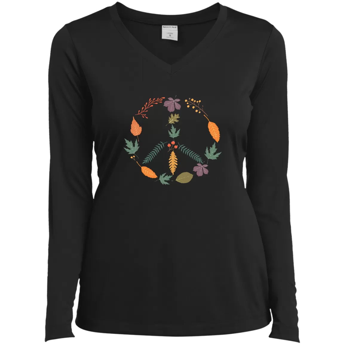 Fall Peace Sign - Ladies’ Long Sleeve Performance V-Neck Tee