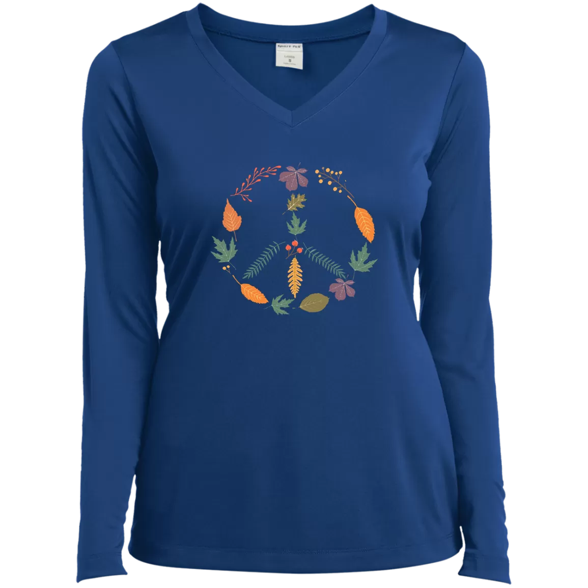 Fall Peace Sign - Ladies’ Long Sleeve Performance V-Neck Tee