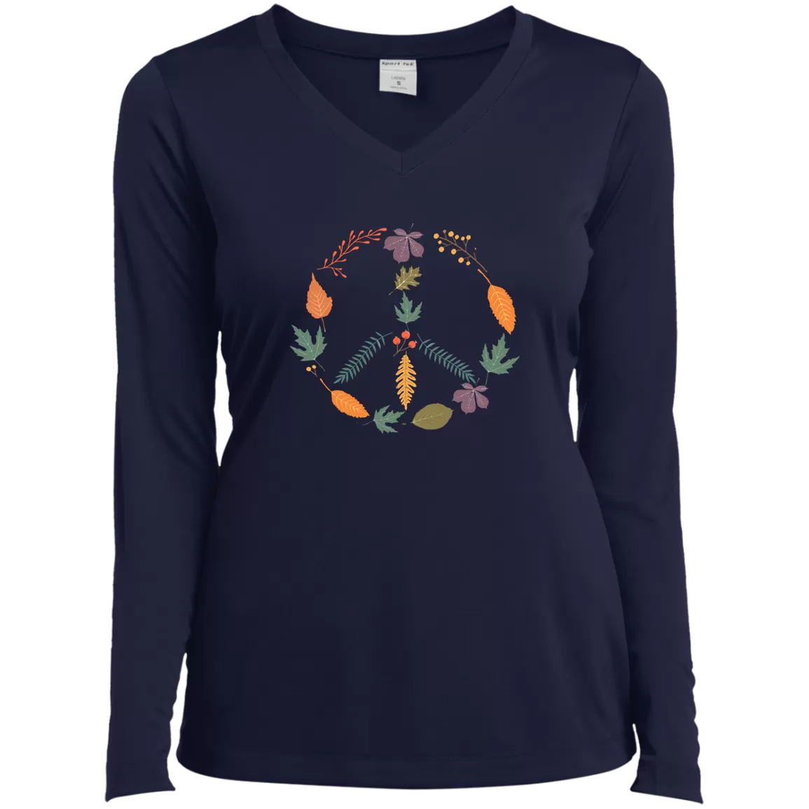 Fall Peace Sign - Ladies’ Long Sleeve Performance V-Neck Tee