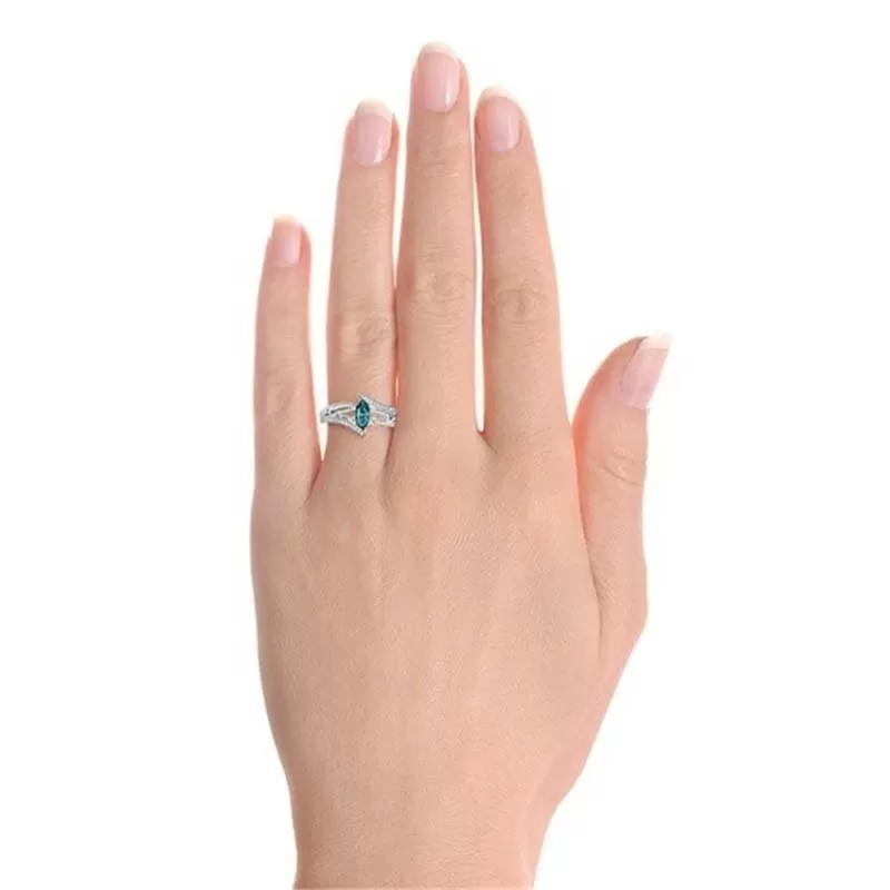 Fashion Luxury Designer Aquamarine Hollowing Out Style Ring