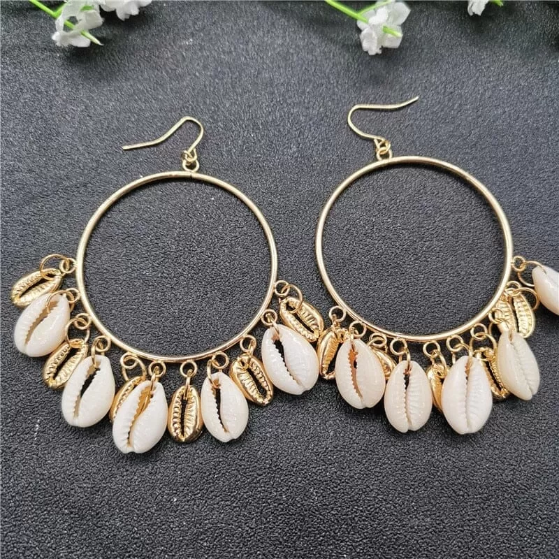 Fashion Puka Shell Circle Statement Earrings