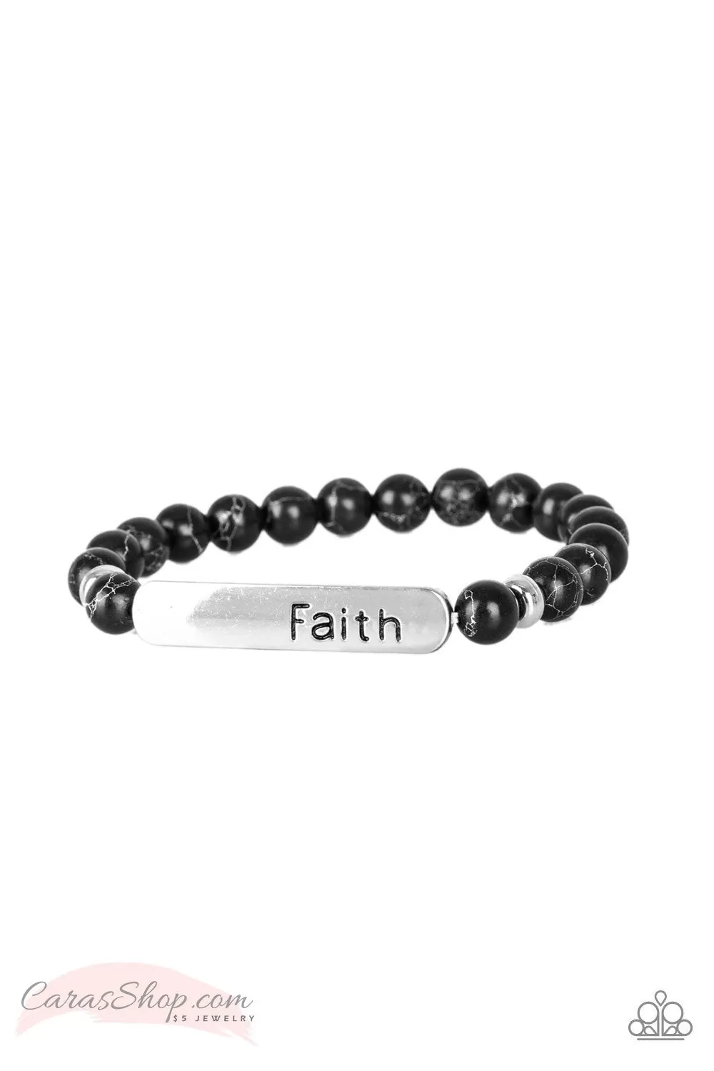 Fearless Faith Black Stone Stretch Bracelet - Paparazzi Accessories