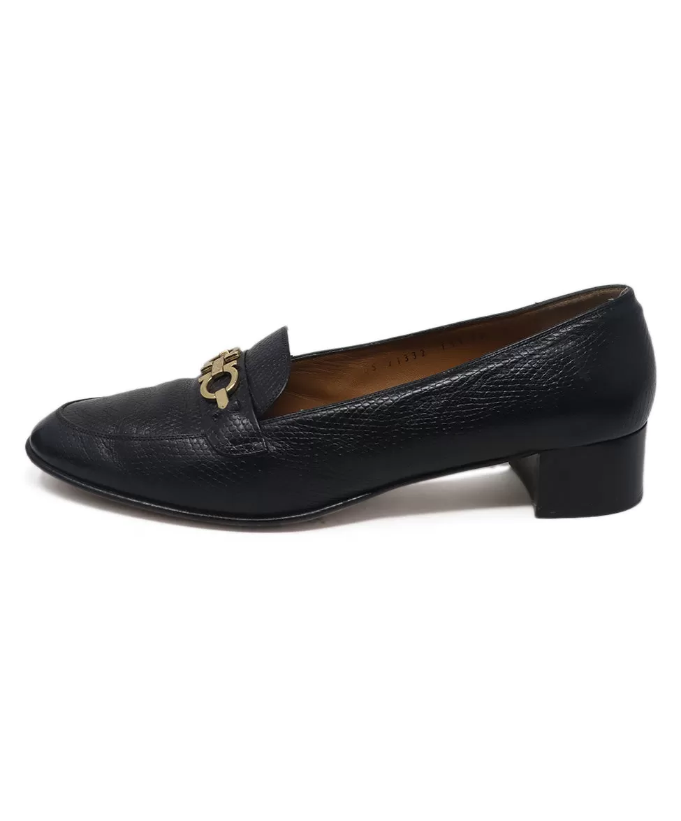 Ferragamo Black Pressed Leather Loafers sz 12