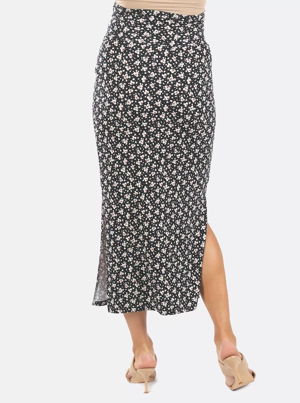 Fitted Maxi Maternity Skirt with Small Leaf Print