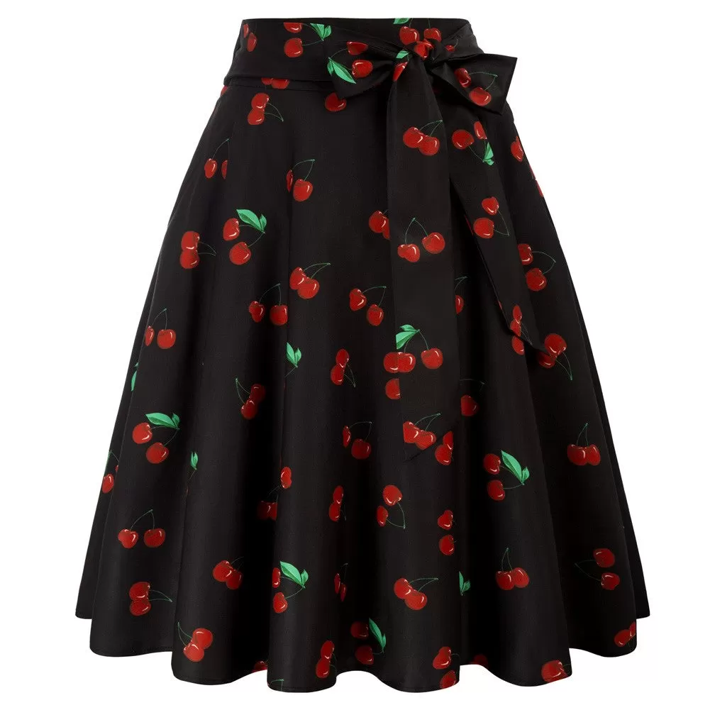 Floral Patterns Vintage High Waist A-Line Pockets Skirt Skater Flared Midi Skirts