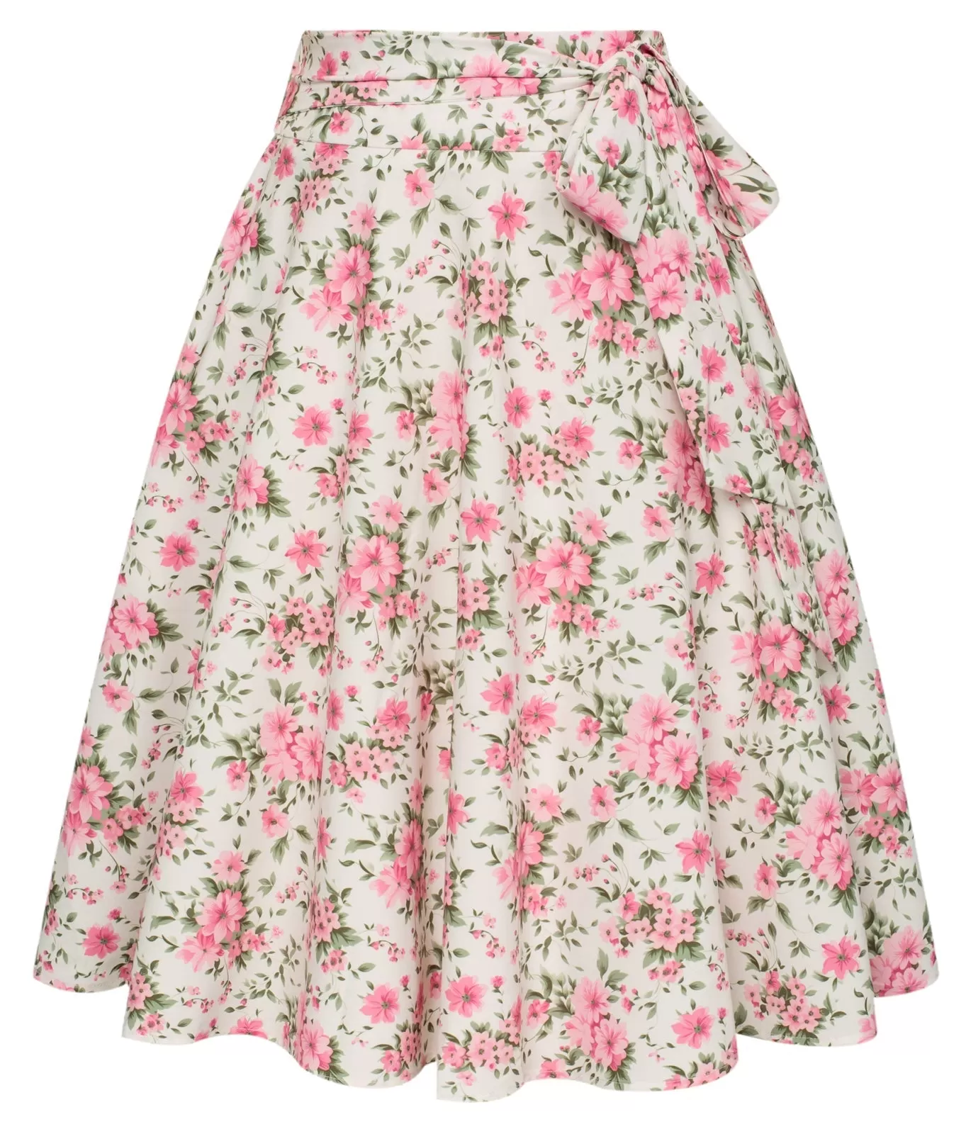 Floral Patterns Vintage High Waist A-Line Pockets Skirt Skater Flared Midi Skirts