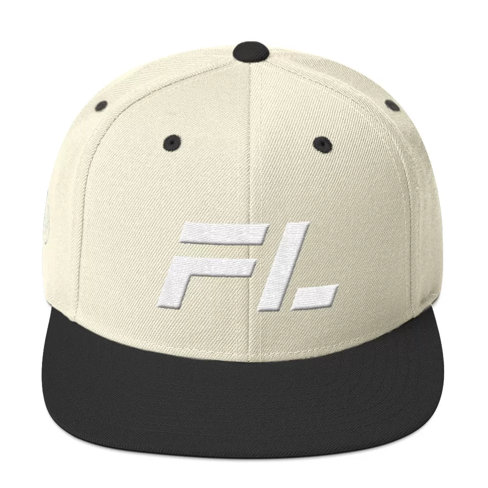 Florida - Flat Brim Hat - White Embroidery - FL - Many Hat Color Options Available