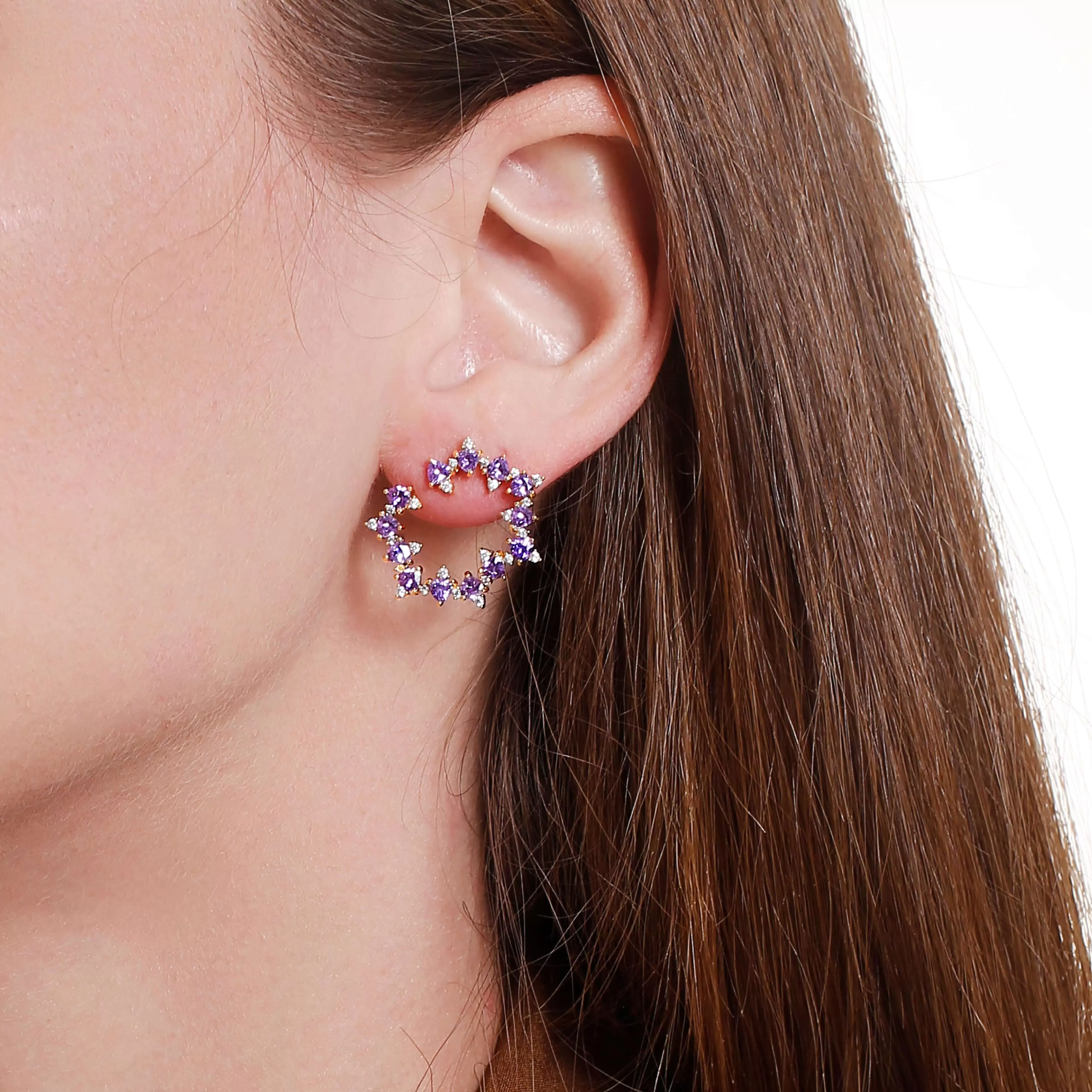 Flower Cubic Zirconia Diamond Hoop Earrings