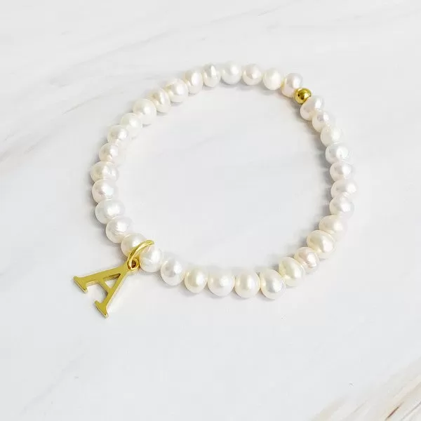 Freshwater Pearl Initial Charm Bracelet