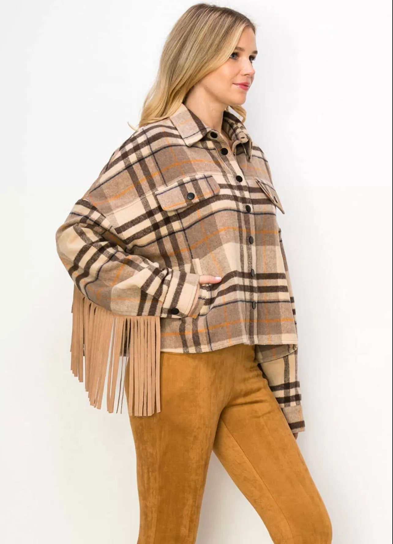 Fringe Back Plaid Jacket