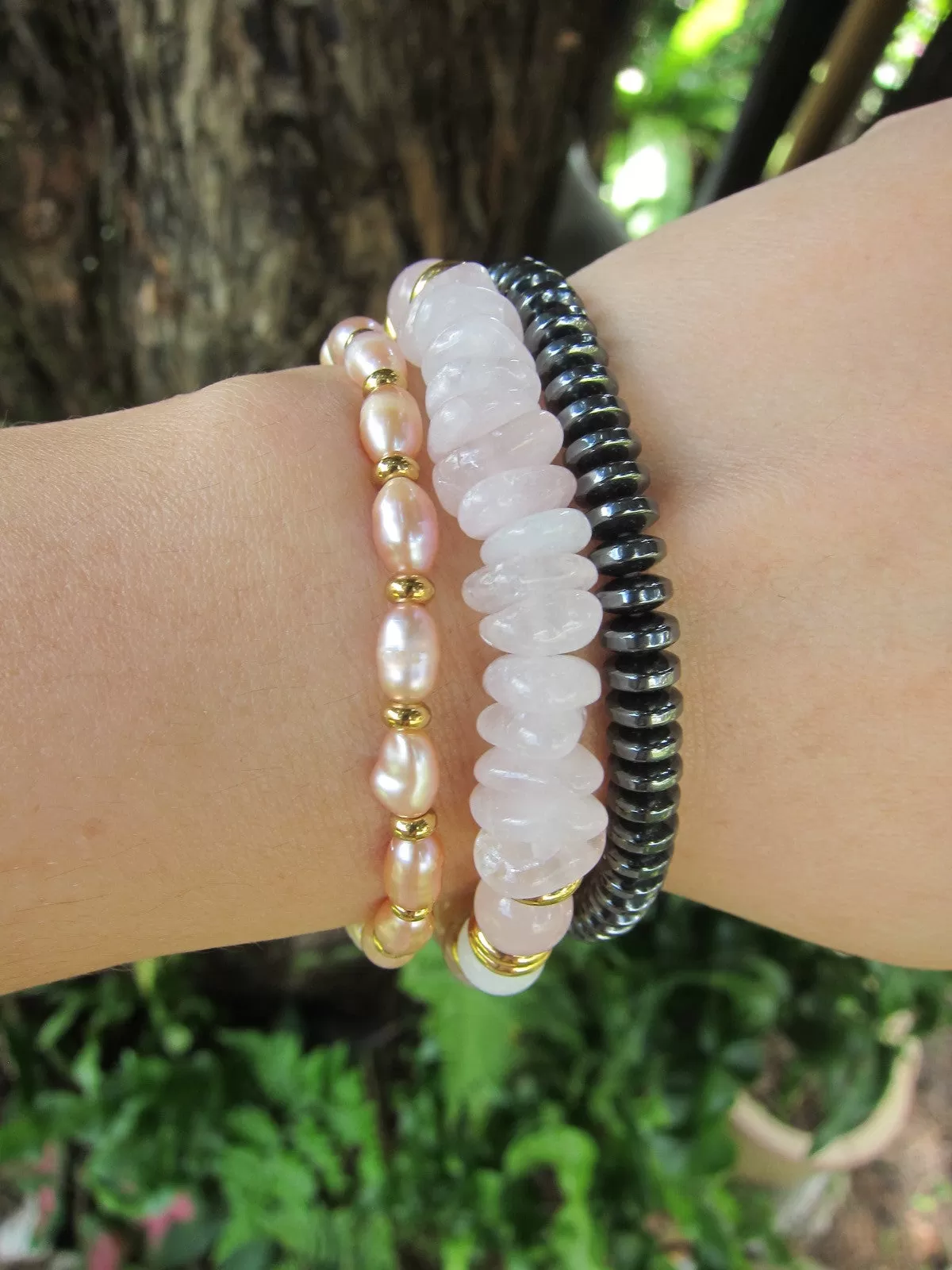 Full Moon Bracelet in Sunstone, Moonstone, Rose Quartz and Freshwater Pearls