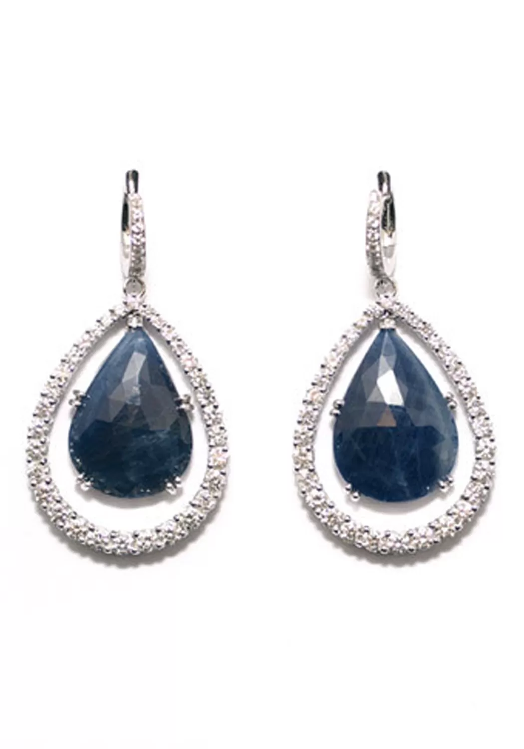 Garavelli 18KWG Pavé Diamond & Blue Sapphire Dangle Earrings