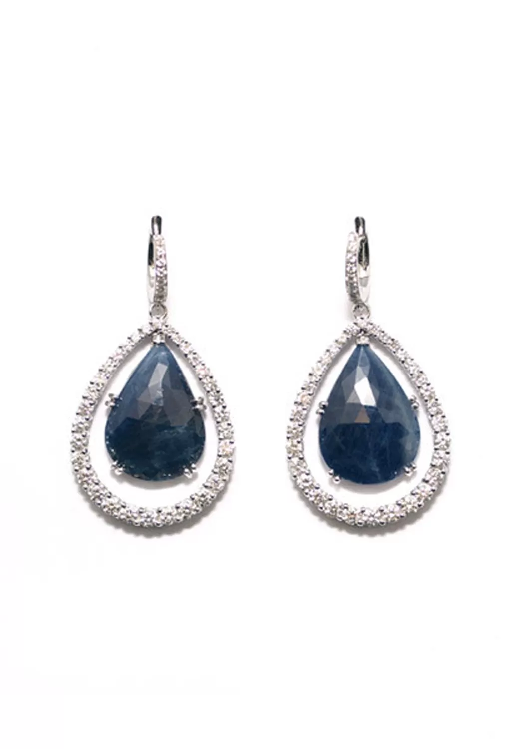 Garavelli 18KWG Pavé Diamond & Blue Sapphire Dangle Earrings