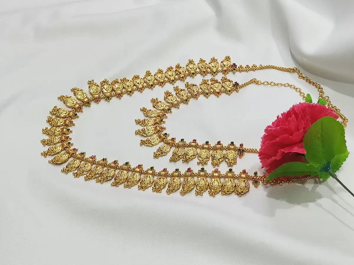 Gold Plated Lakshmi Temple Coin Long Chain With Choker Set