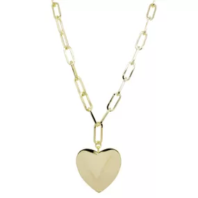 Gold Plated Paper Clip Necklace with Heart Pendant