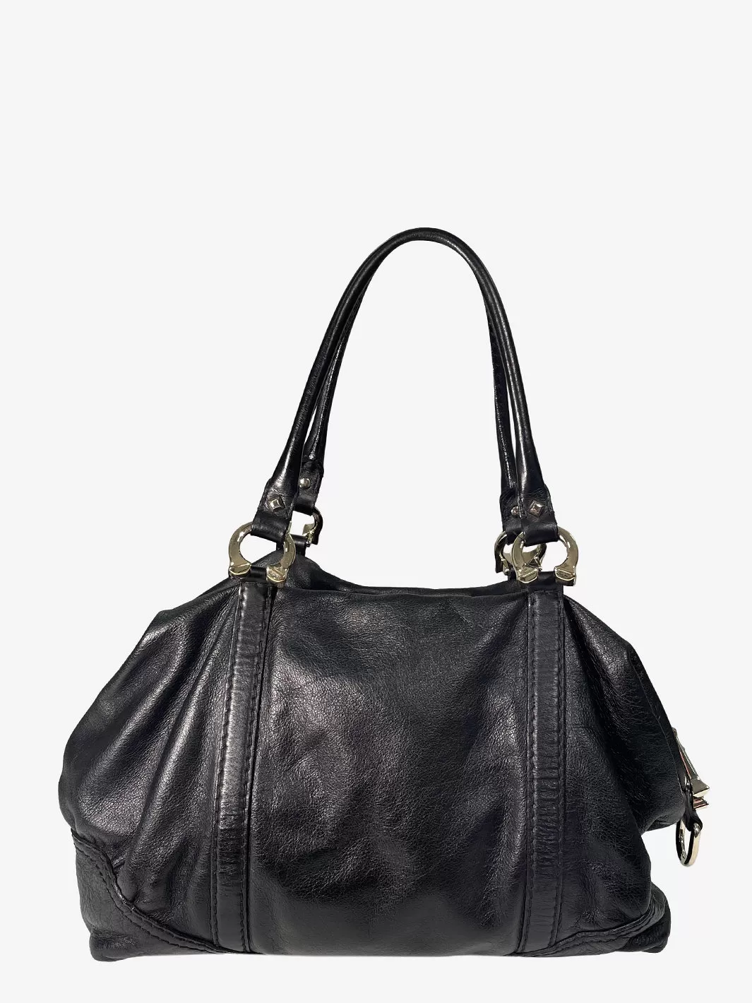 Gucci Horseshoe Bag in Black Leather and Steel