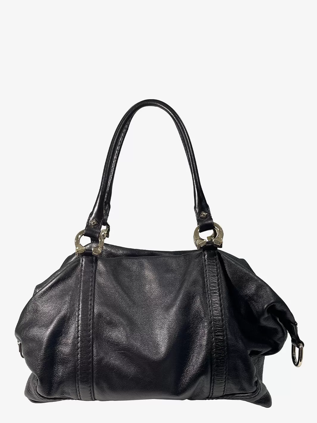 Gucci Horseshoe Bag in Black Leather and Steel