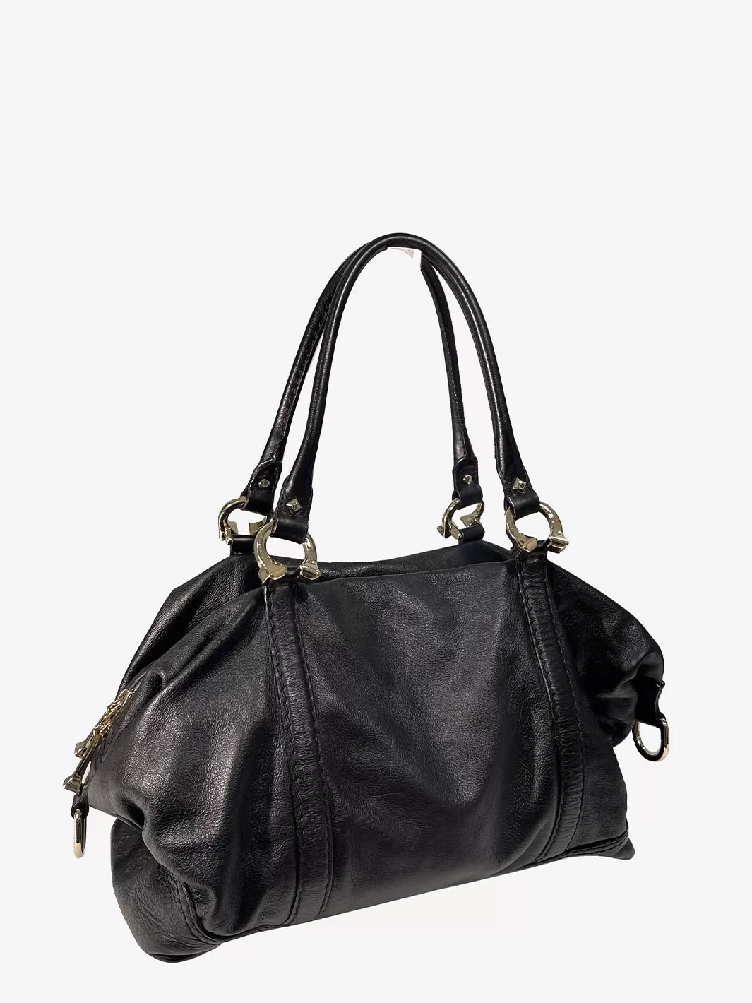 Gucci Horseshoe Bag in Black Leather and Steel