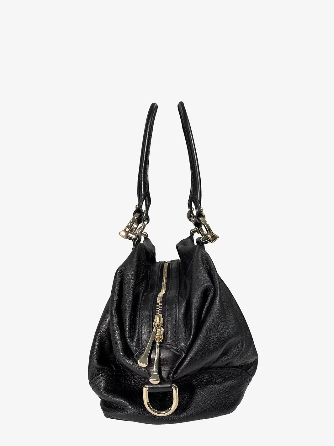 Gucci Horseshoe Bag in Black Leather and Steel