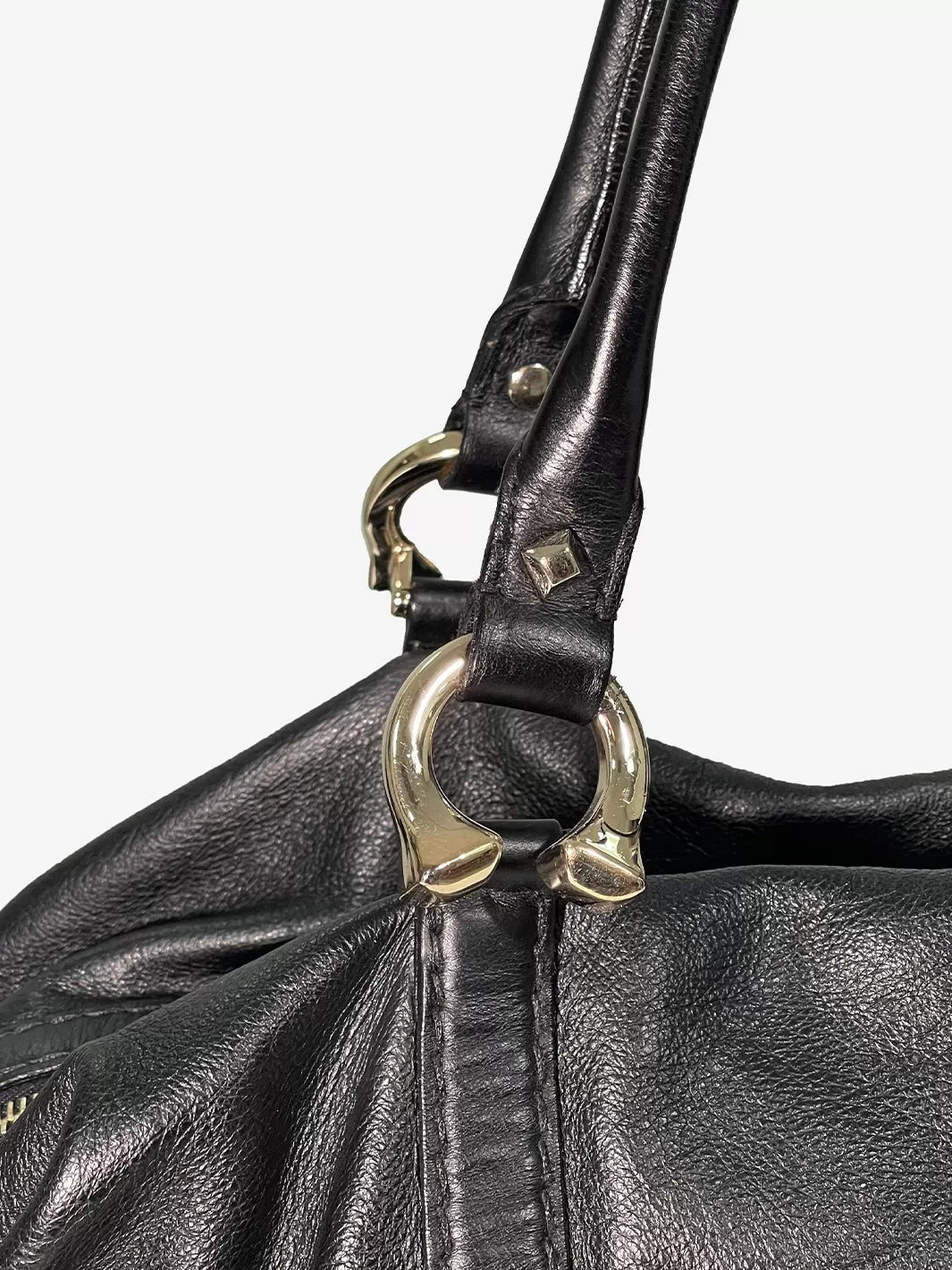 Gucci Horseshoe Bag in Black Leather and Steel