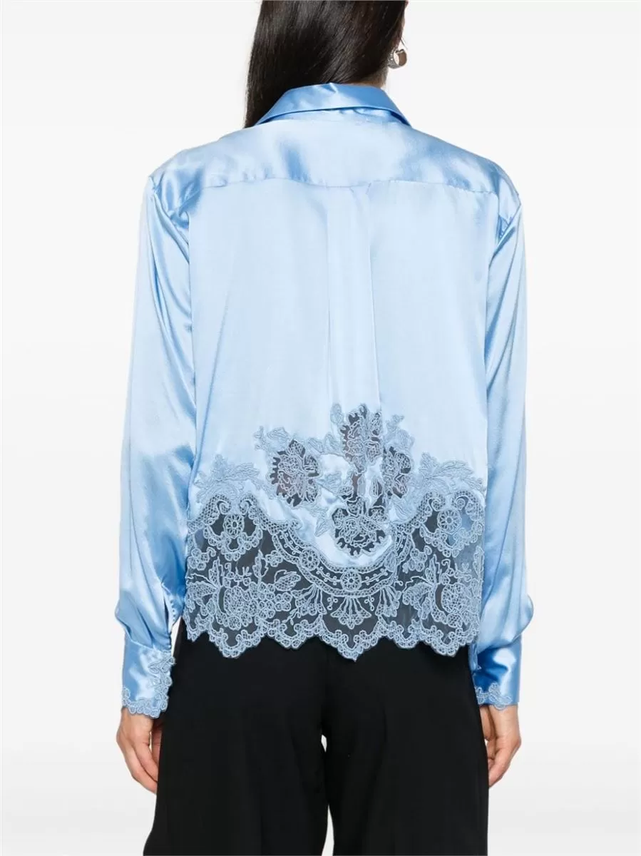 LACE-PANELS SATIN SHIRT