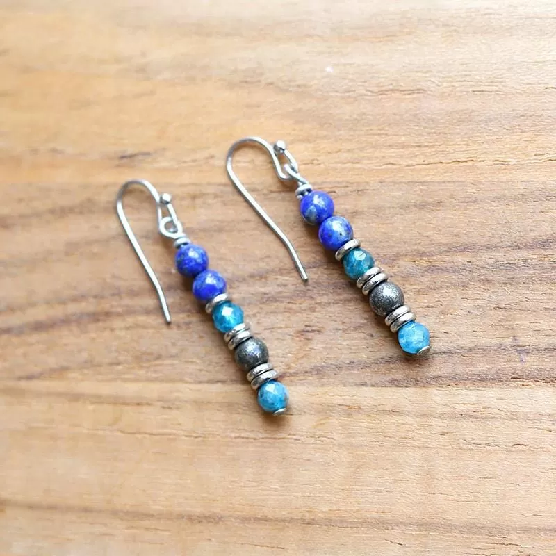 Lapis Lazuli, Pyrite, and Apatite Earrings