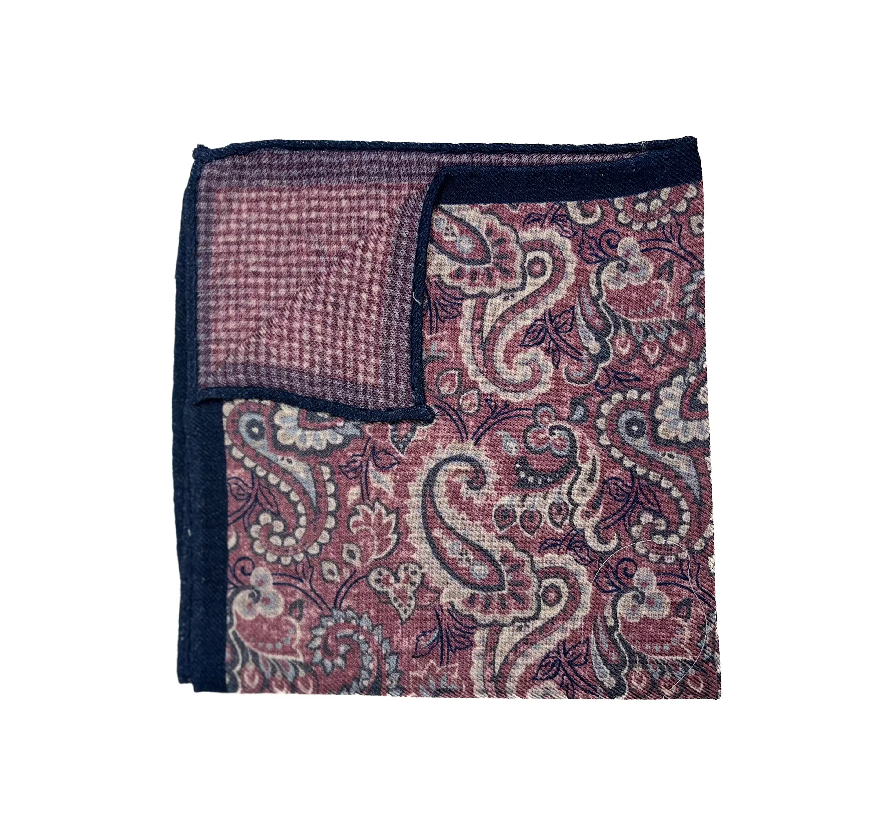 Liam John Double Faced Paisley Check Pocket Square