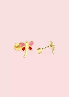 Linny Co. - Bri Butterfly Pink & Red Flatback Stud Earrings