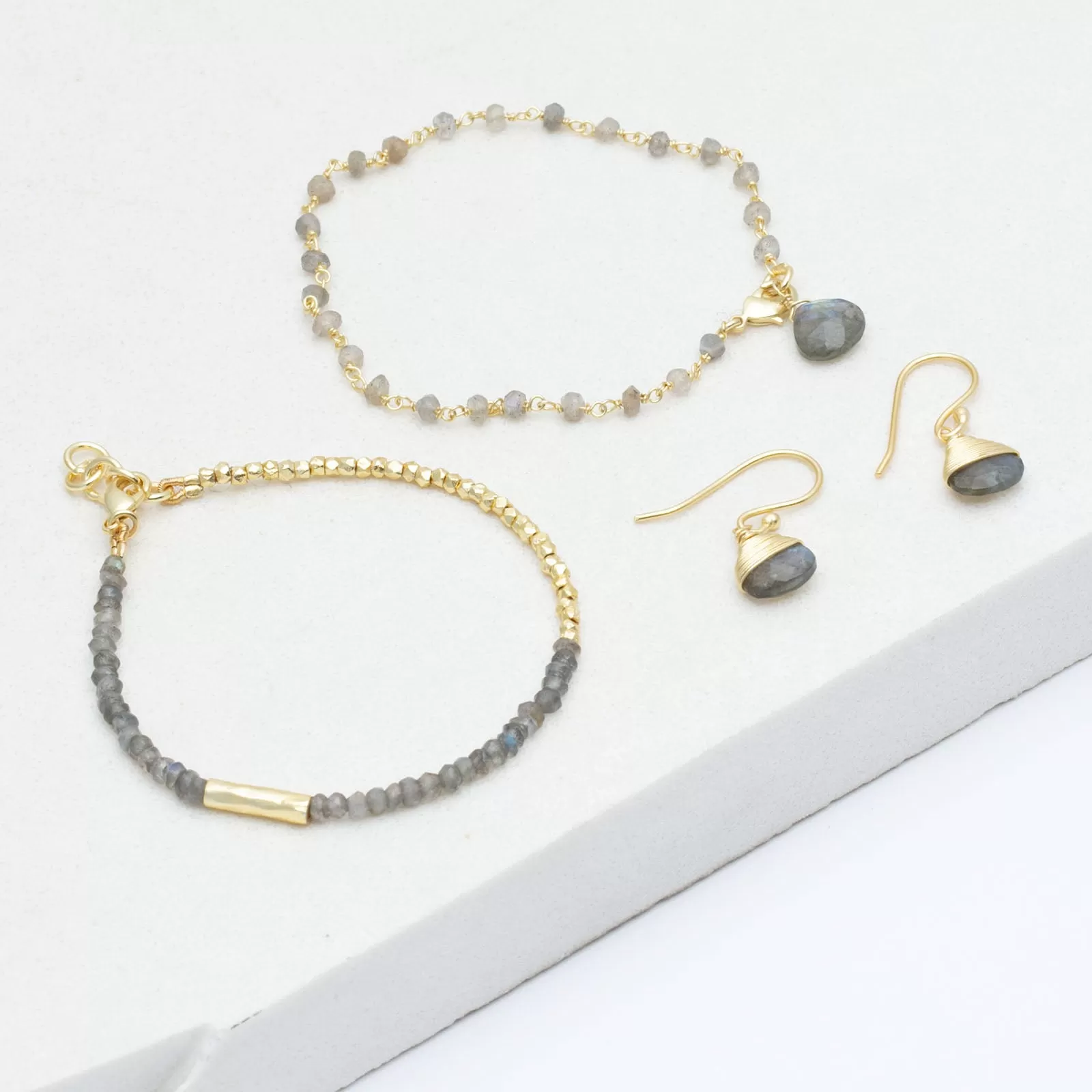 Lite Triple Layer Smoky Bead Bracelet Stack - Gold Plate