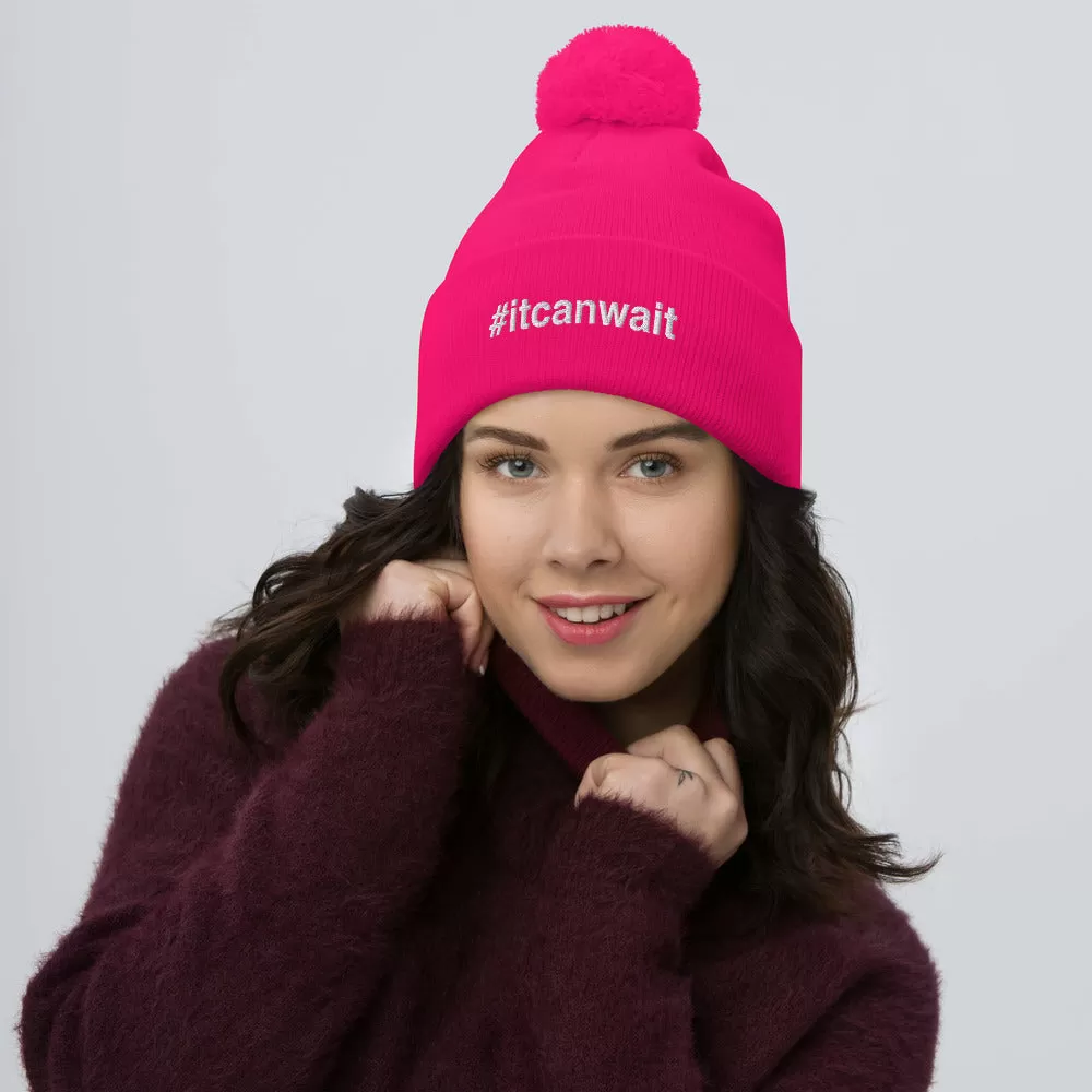 Margo's Collection - #itcanwait - White Embroidery - Pom-Pom Beanie - Different hat colors available