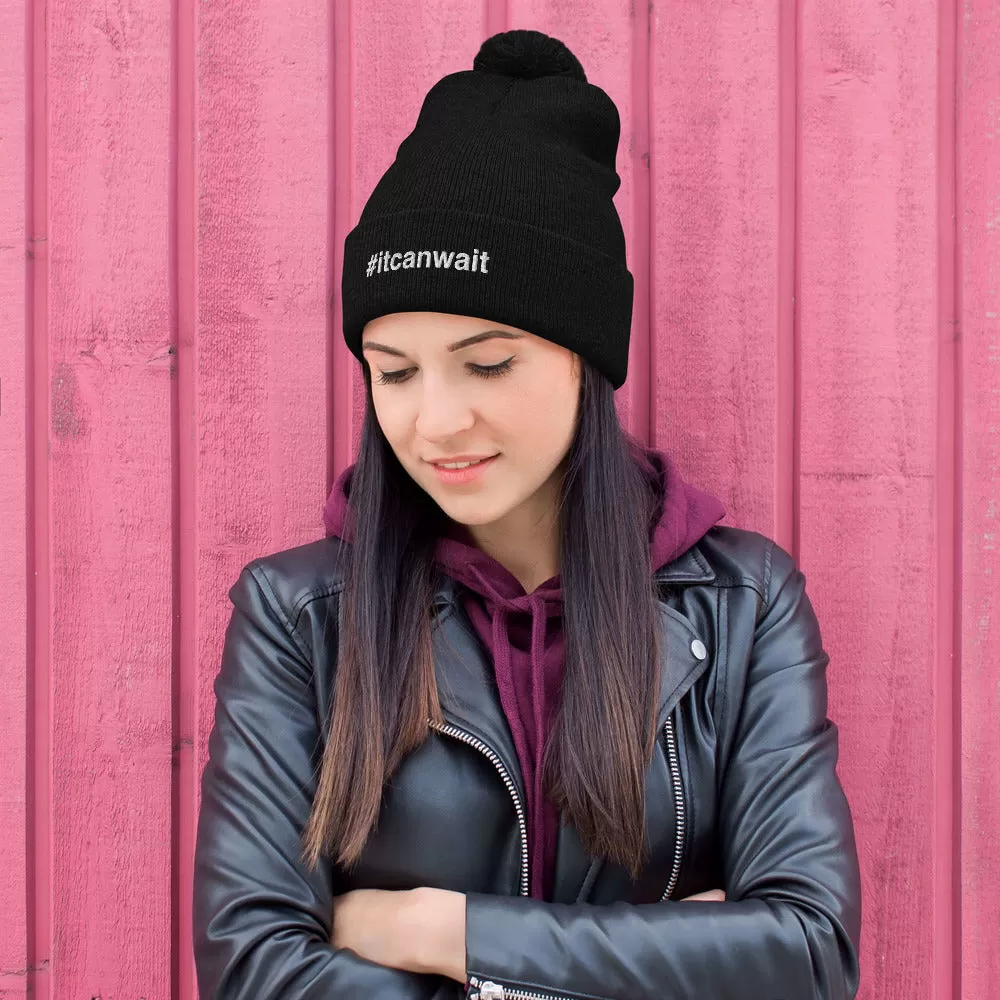 Margo's Collection - #itcanwait - White Embroidery - Pom-Pom Beanie - Different hat colors available