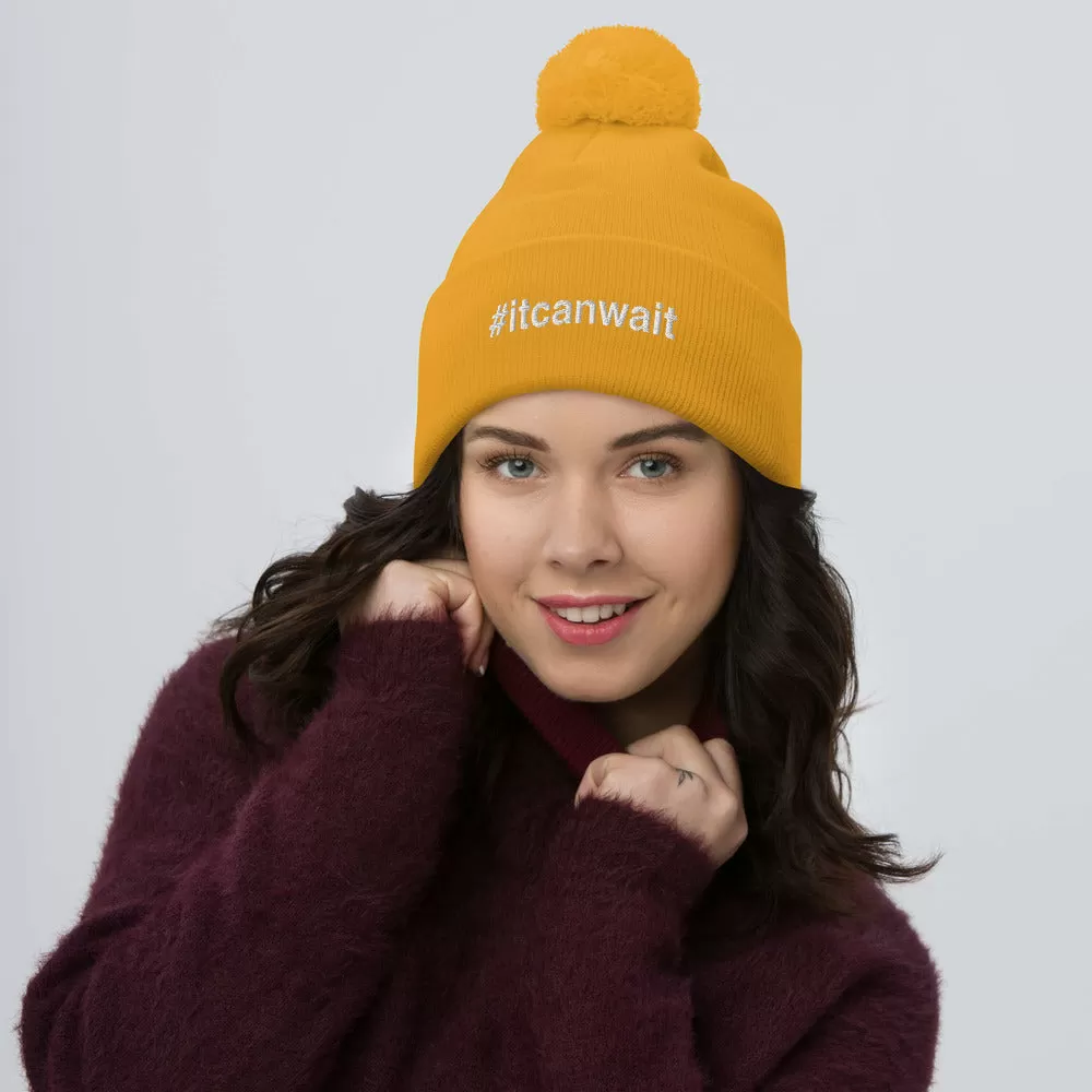 Margo's Collection - #itcanwait - White Embroidery - Pom-Pom Beanie - Different hat colors available