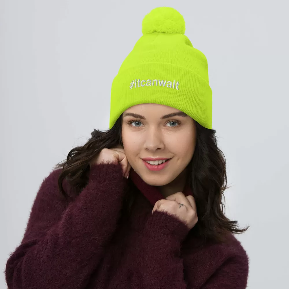 Margo's Collection - #itcanwait - White Embroidery - Pom-Pom Beanie - Different hat colors available