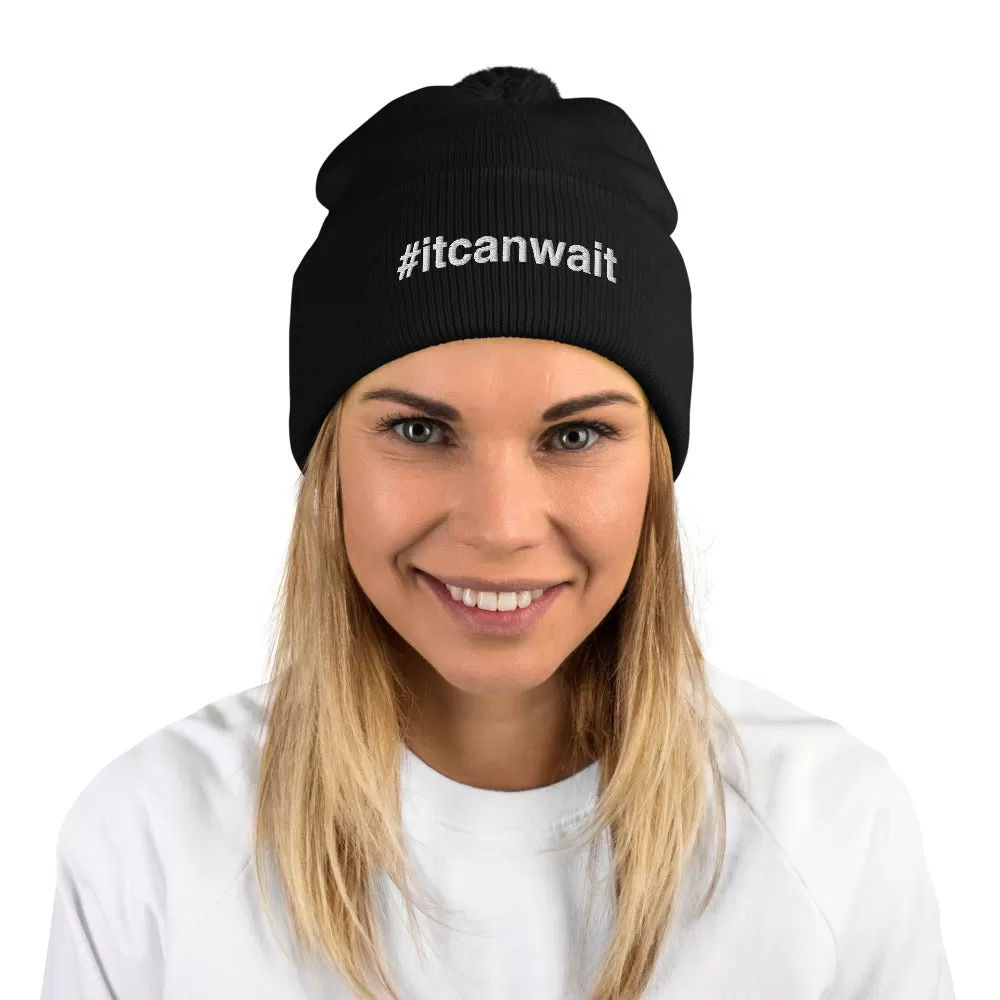 Margo's Collection - #itcanwait - White Embroidery - Pom-Pom Beanie - Different hat colors available