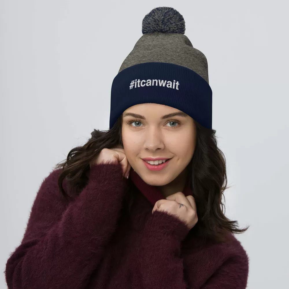 Margo's Collection - #itcanwait - White Embroidery - Pom-Pom Beanie - Different hat colors available