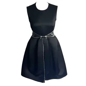 McQ Black Satin & Leather Zip Detail Prom Dress XXS