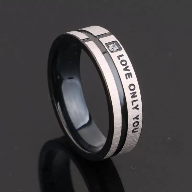 Men Stainless Steel LOVE ONLY YOU Promise Ring Wedding Bands, Black