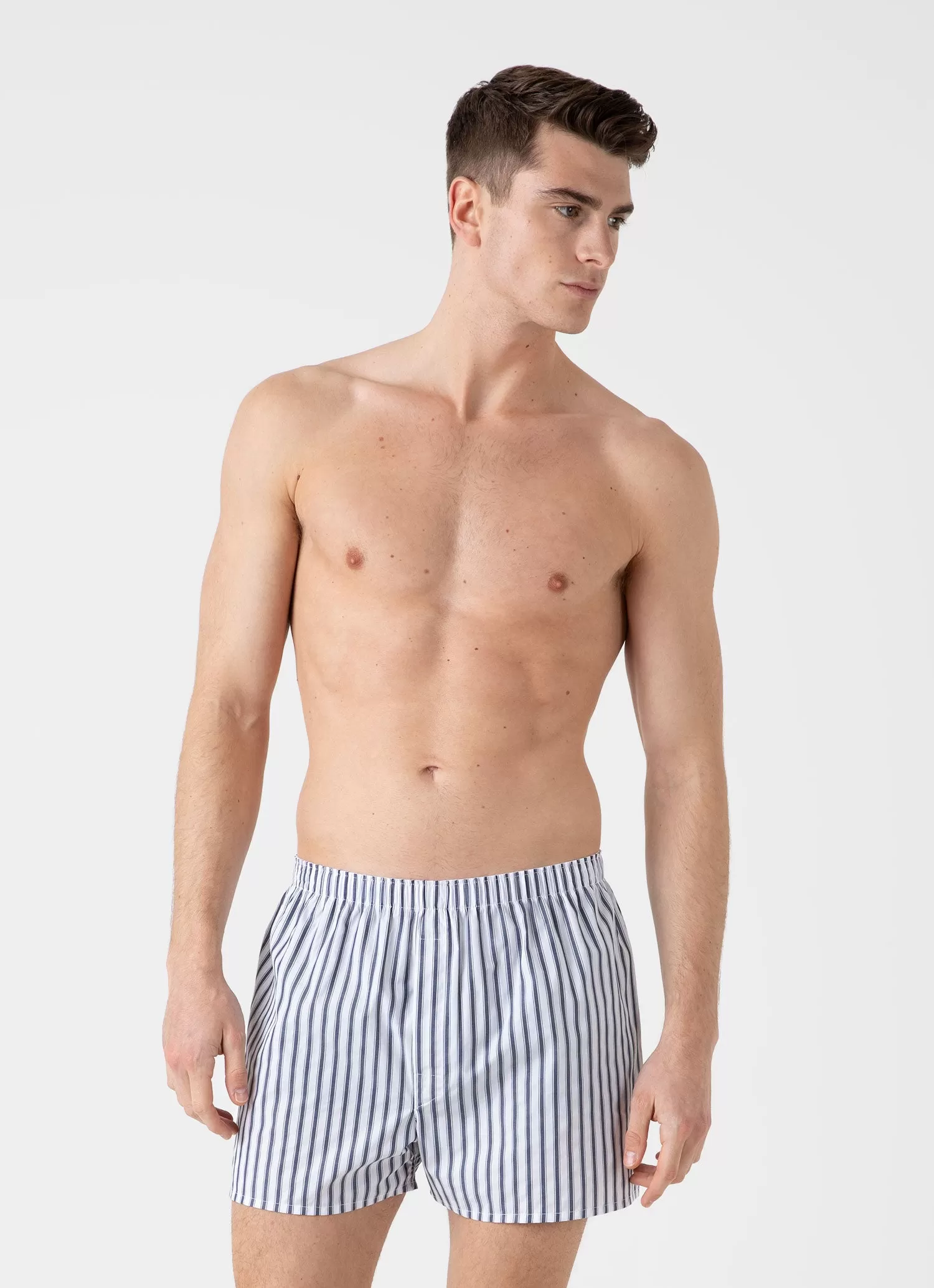 Men's Classic Boxer Shorts in White/Navy Stripe