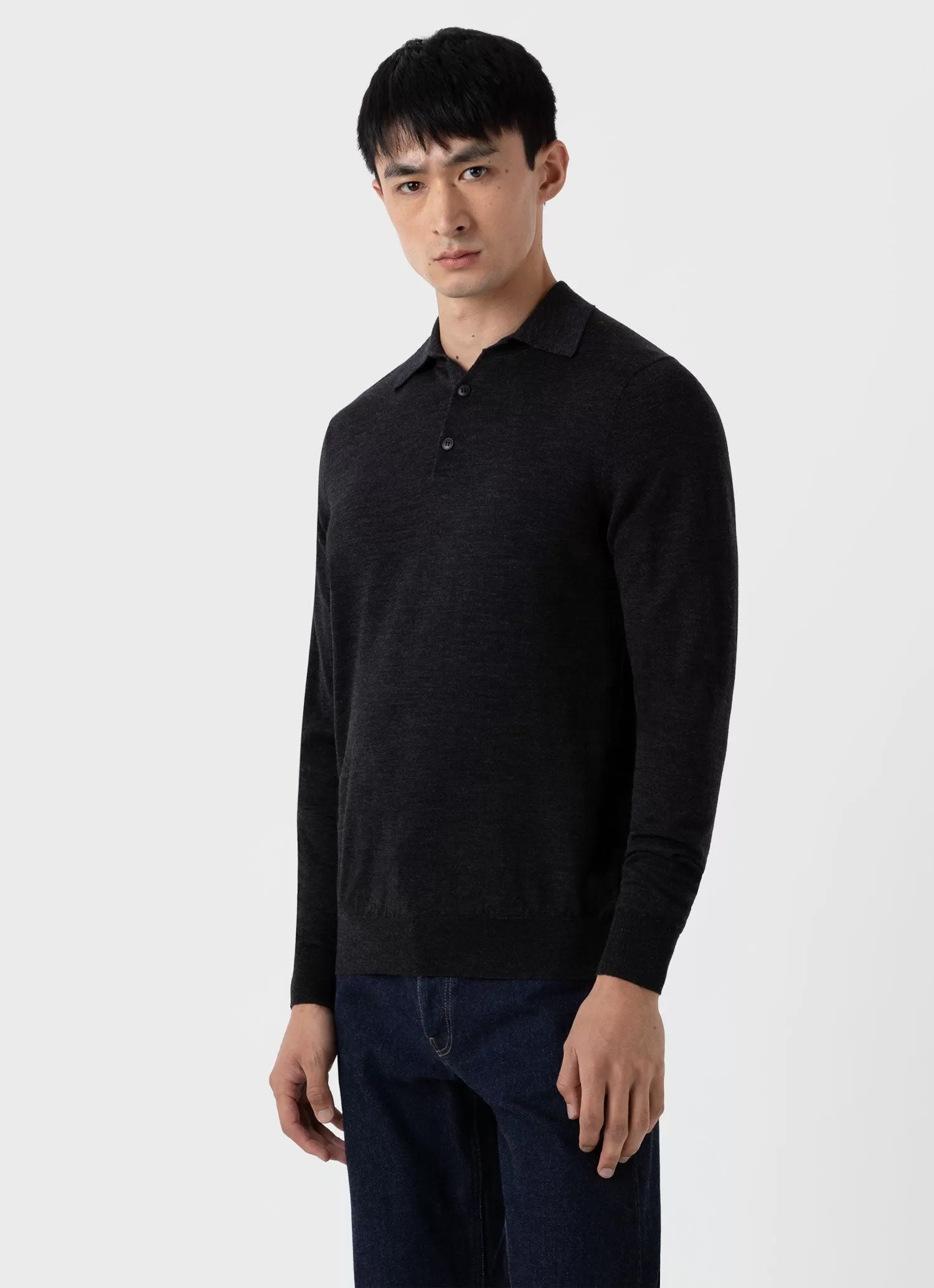 Men's Extra-Fine Merino Polo Shirt in Charcoal Melange