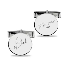 Men's Handwriting Round CuffLinks in 925 Sterling Silver